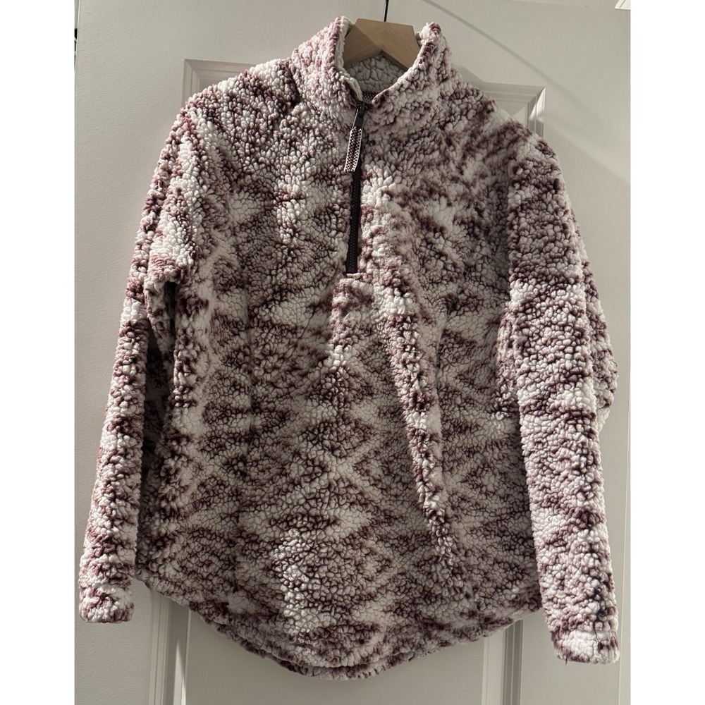 Cozy Sherpa Pullover Womens Medium Burgundy Aztec Fleece Quarter Zip Jacket